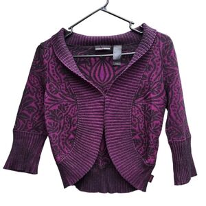 DKNY Medium Cropped Purple and Black Patterned Cardigan